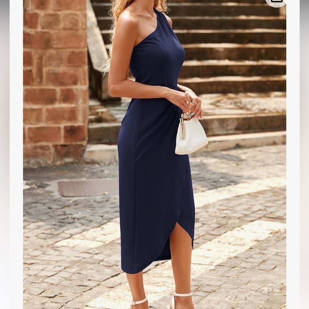 Asymmetrical One Shoulder Ruched Bodycon Midi Grace Karin Dress New with Tag - Picture 3 of 11